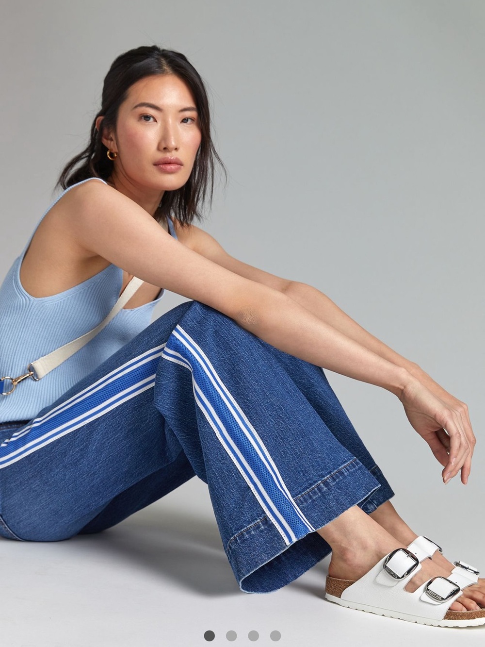 Anthropologie Blue Denim Wide-Leg Jeans with White and Blue Side Stripes